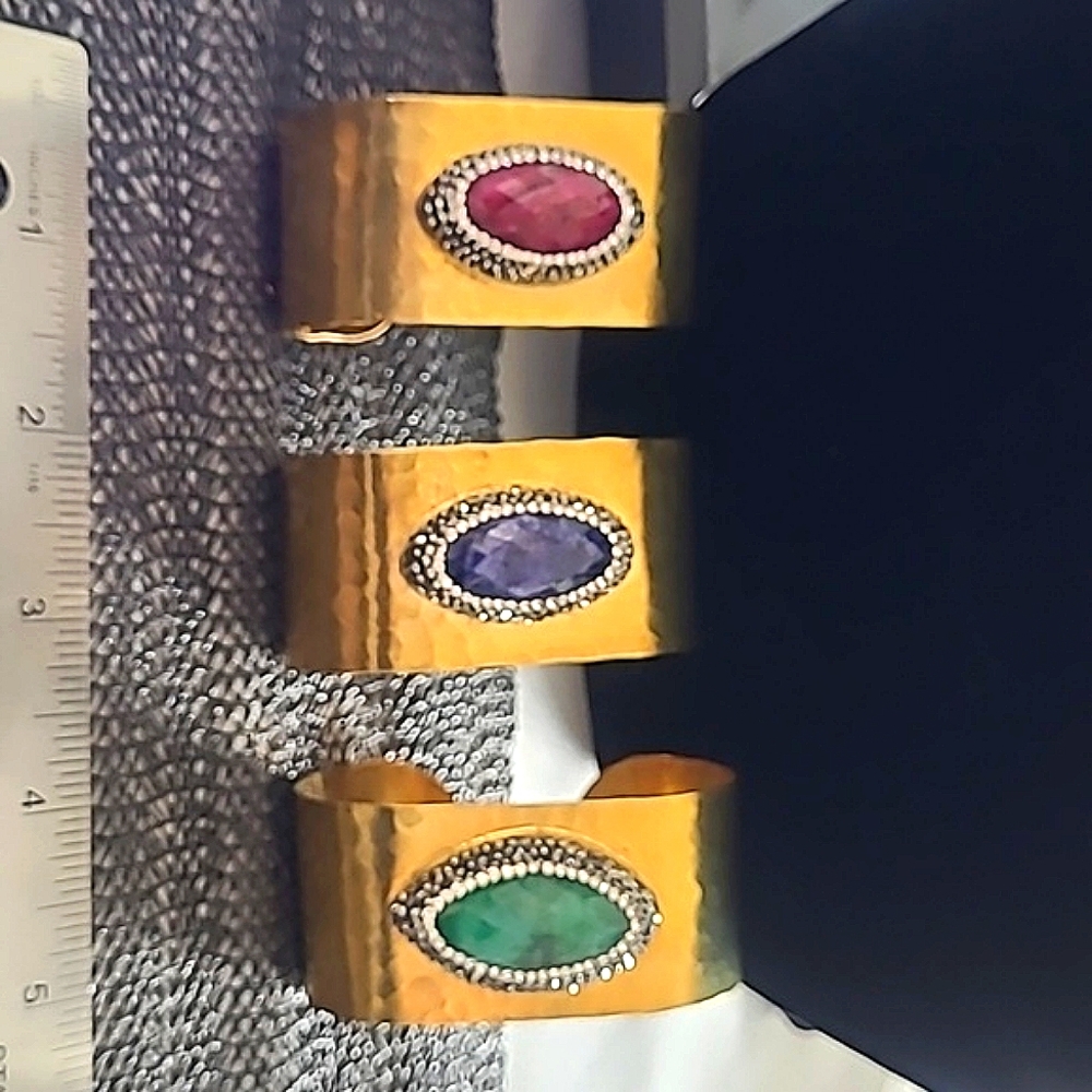 SET OF 3 Genuine Ruby Emerald Sapphire Swarovski crystal cuff bracelets ✨️